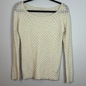 Hoss Intropia Womens Ivory Merino Wool Open Knit Pullover Sweater Med Classic